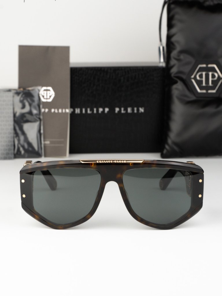 Philipp Plein Men Sunglasses Havana Green Mask Spp093m 0722 New Authentic